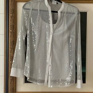 White House Black Market light grey sequin blouse with matching cami size small